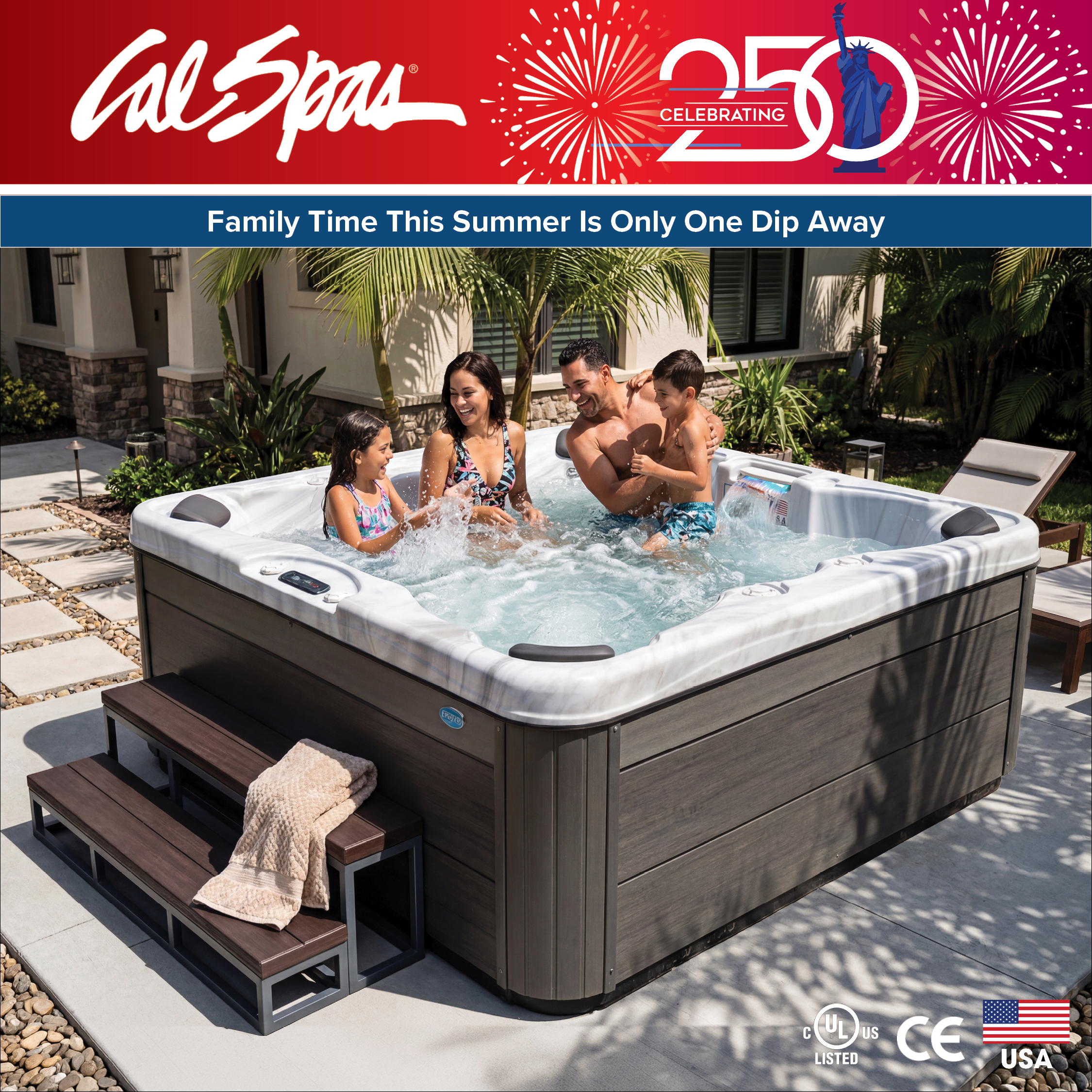 Calspas hot tub being used in a family setting - Newport News